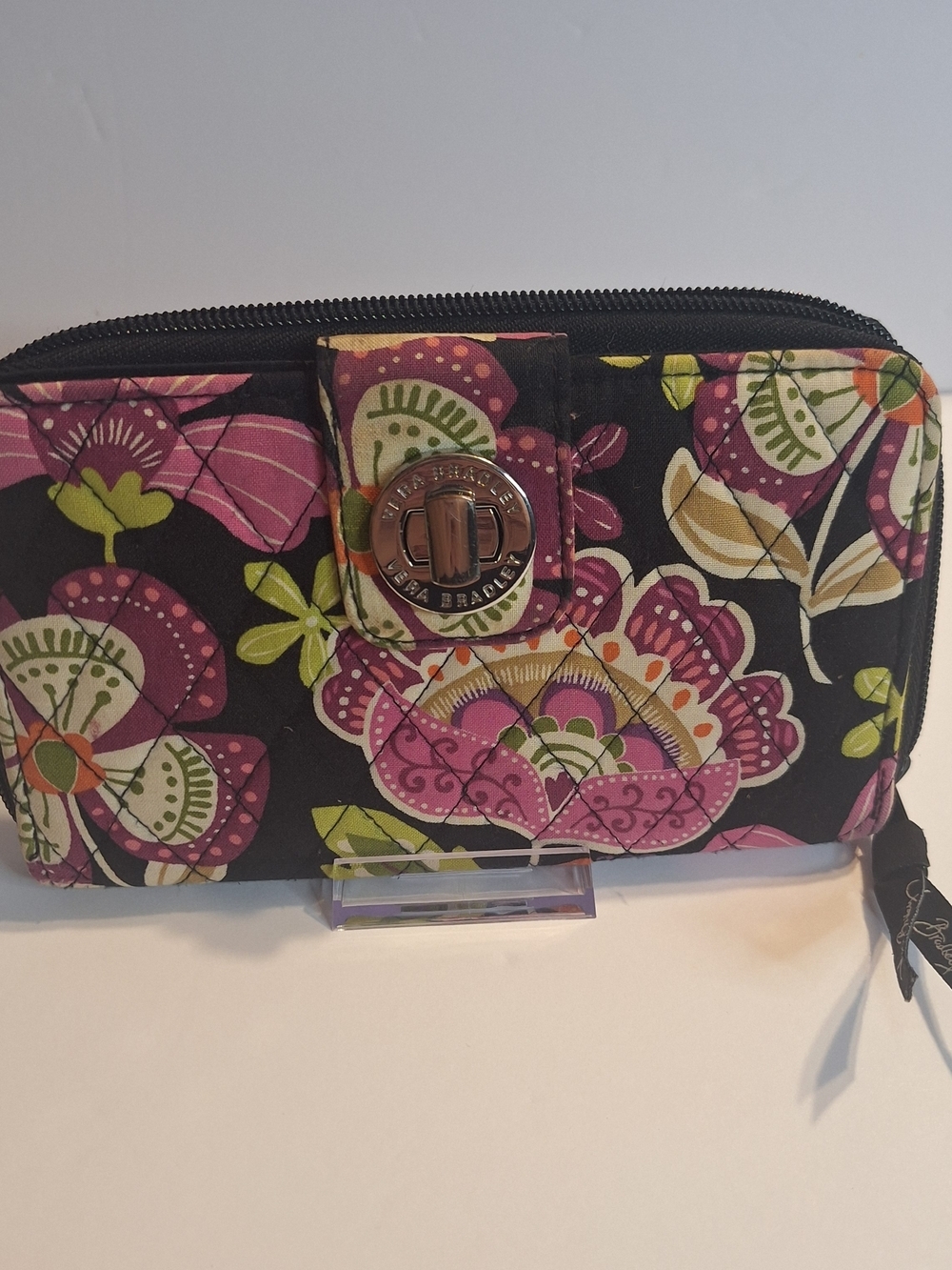 Vera Bradley Turnlock Floral Zip Wallet in Black, Pink and Green - Picture 3 of 10